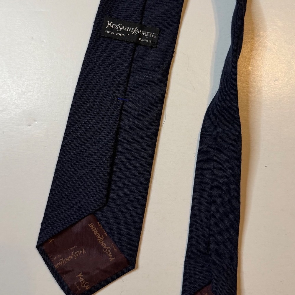 Yves Saint Laurent Necktie Mens OS Navy Blue Vintage Woven Solid Designer Tie